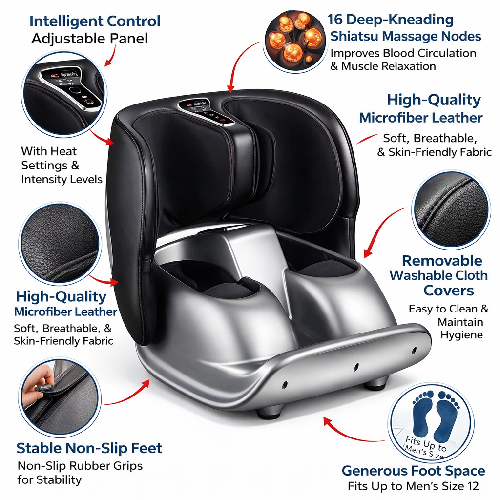 Electric Foot & Calf Massager with Heat- Home Relaxation System